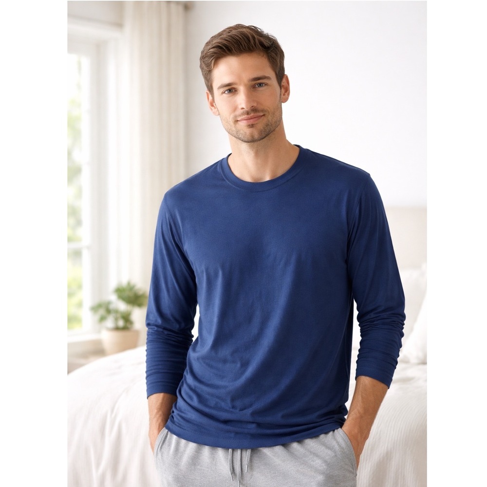 LAKE Pima Cotton Pajama Top Mens Small Blue Long‎ Sleeve Sleep Shirt Lounge NWOT